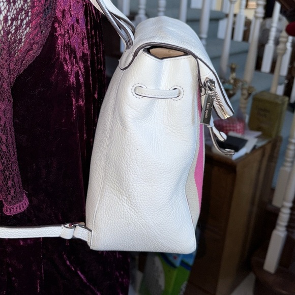 Kate Spade. Backpackl  Small  striped tweed.  White leather  Pocket in flap EUC. - Picture 8 of 17
